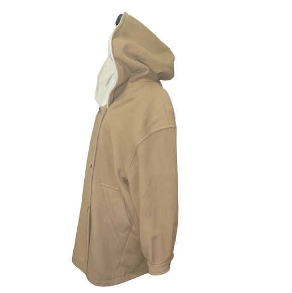 Vintage Menuetto Caramel Cream Cashmere Blend wool hooded Coat Measures L-XL - Picture 4 of 13